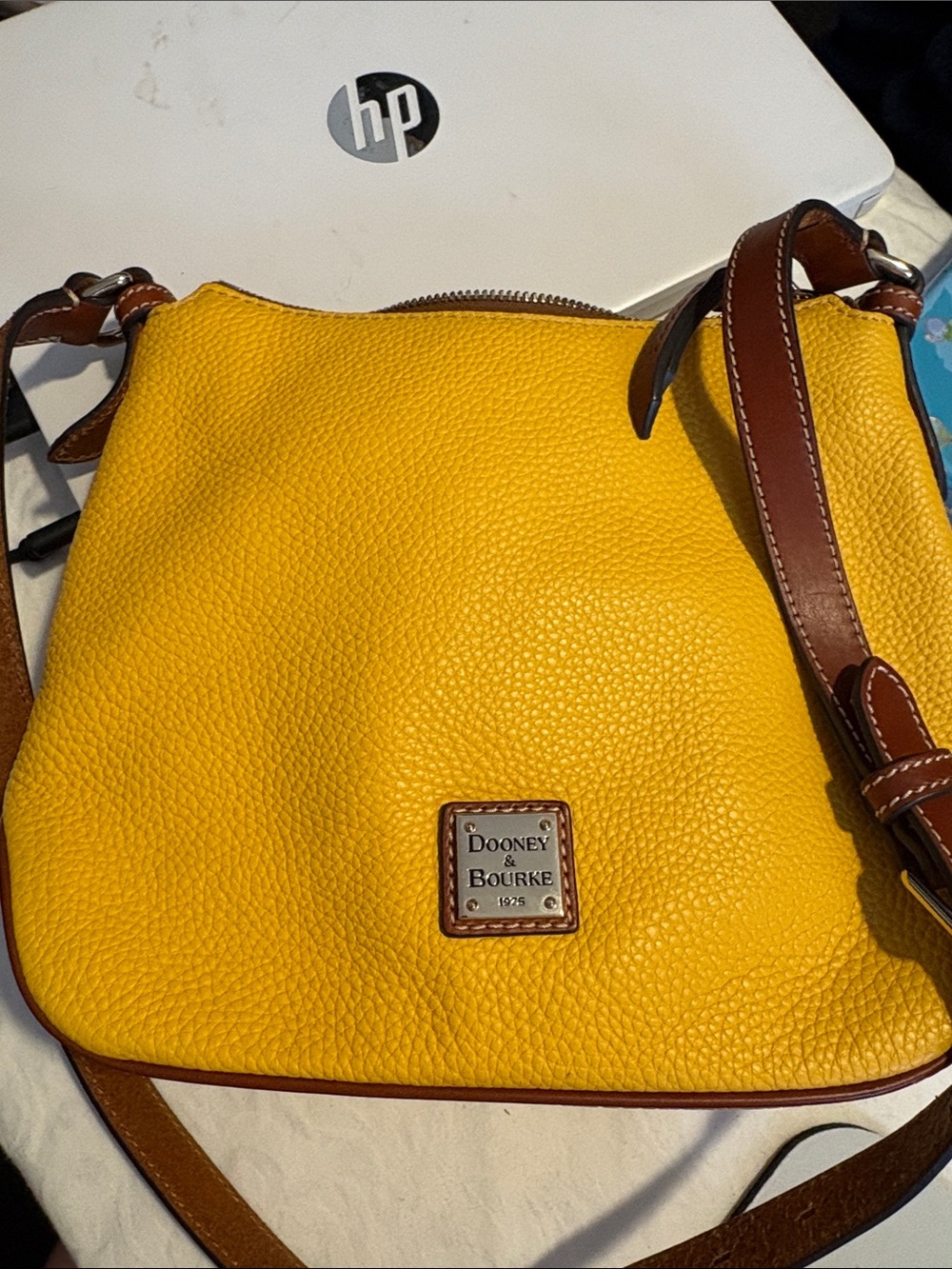 Dooney & Bourke Bright Yellow Pebbled Leather shoulder with Brown Trim